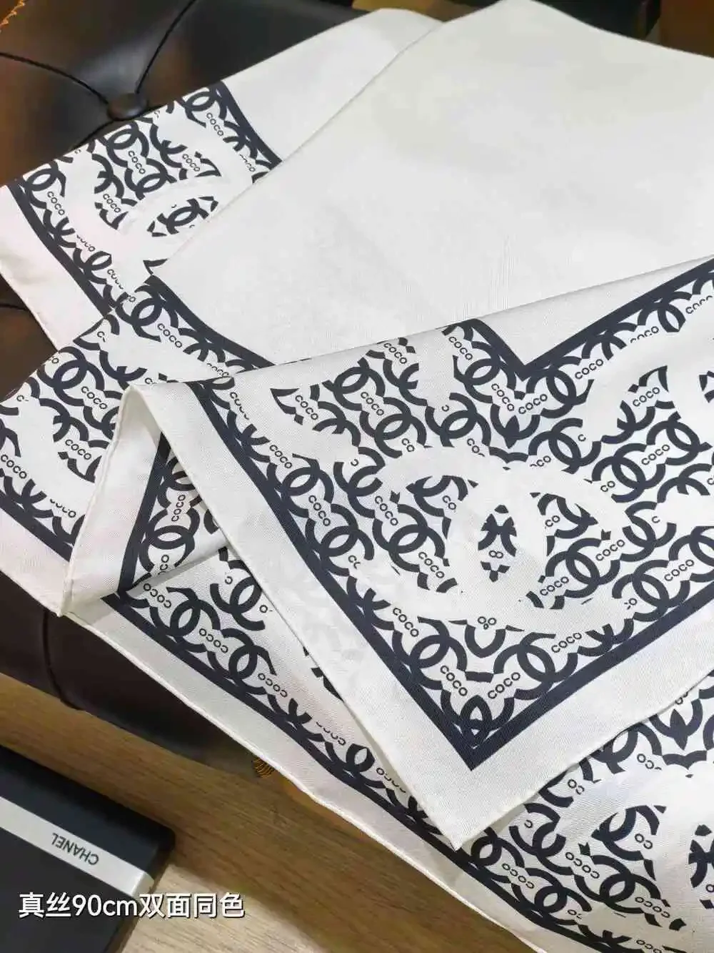 CHANEL Silk CC Logo Square Scarf 90×90cm